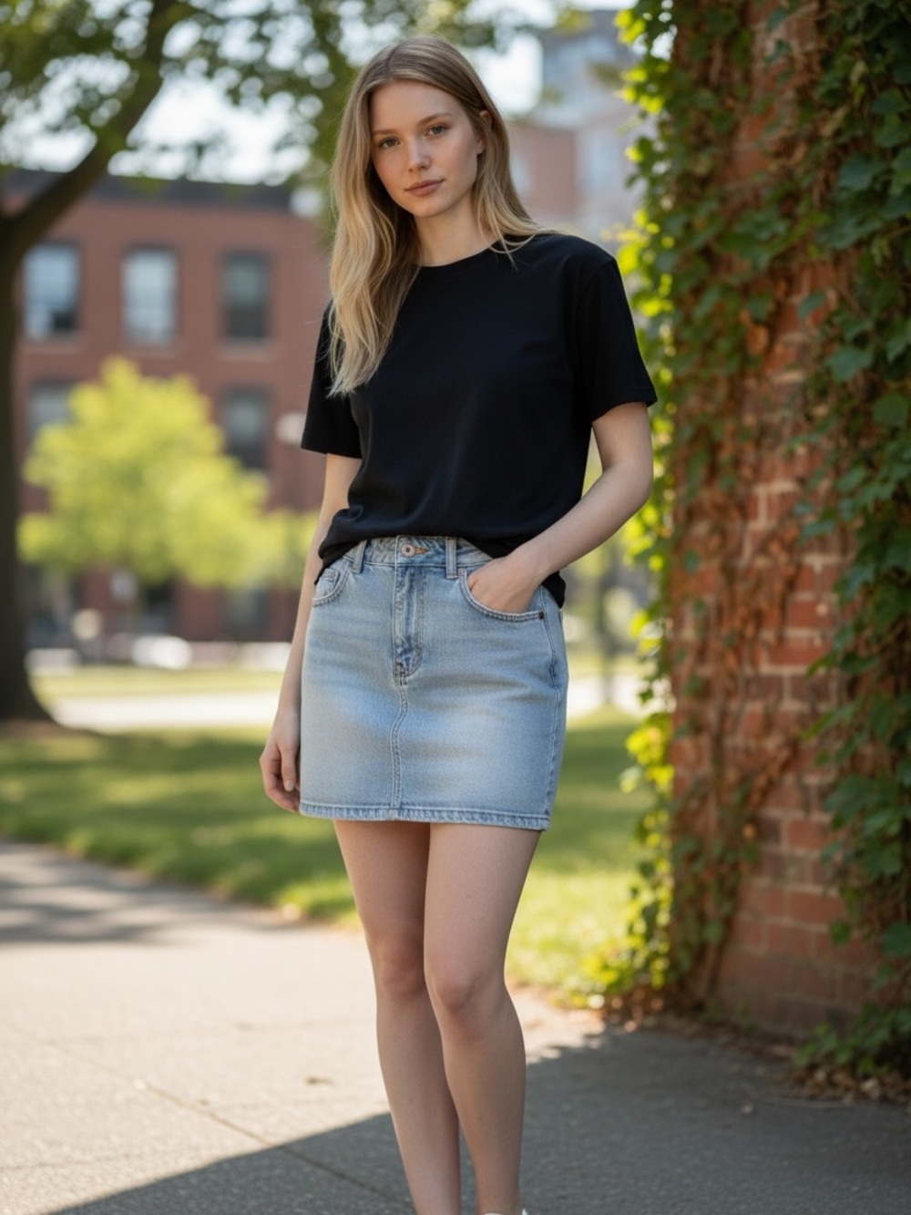 Forever 21 light wash denim mini skirt with a classic five-pocket design